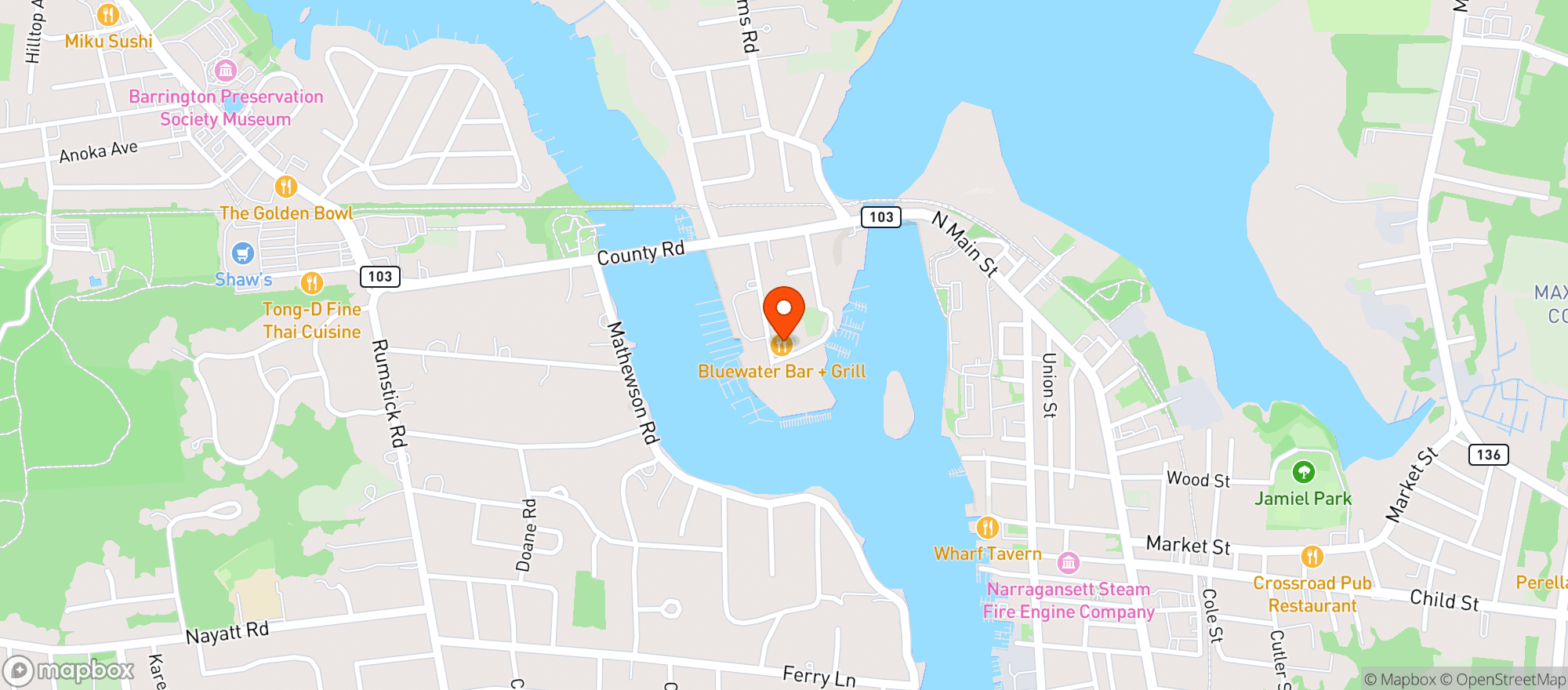 Map showing Blue Water Grille