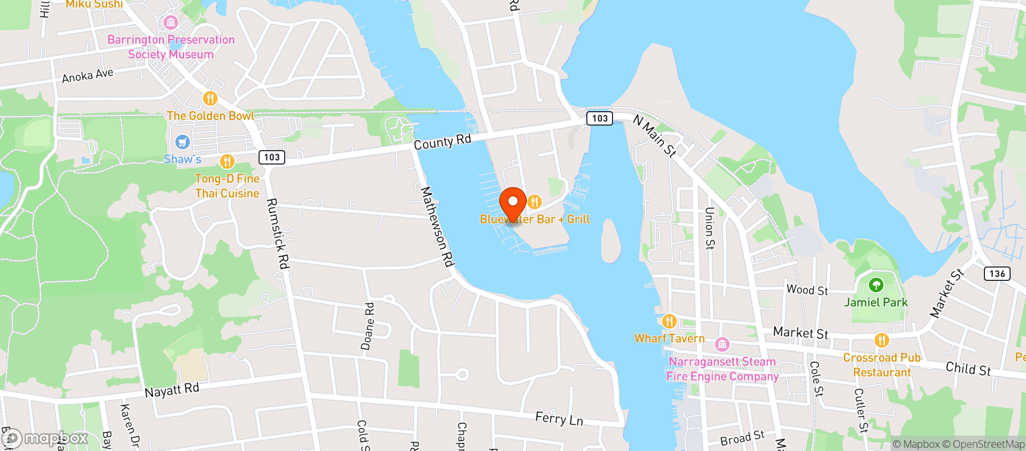 Map showing Barrington Yacht Club