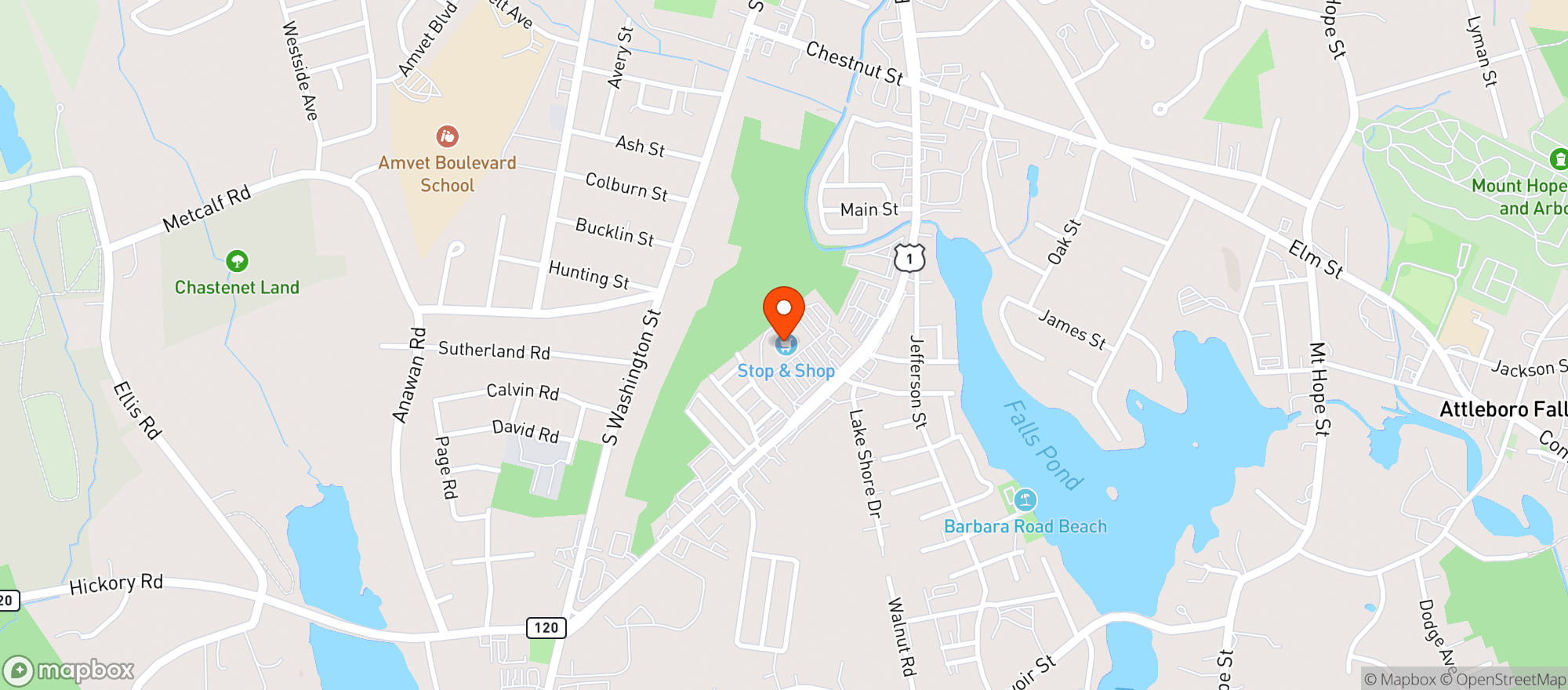 Map showing Stop & Shop - 0490 - North Attleborough