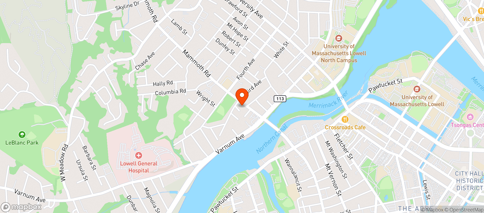 Map showing Rex Liquors Lowell