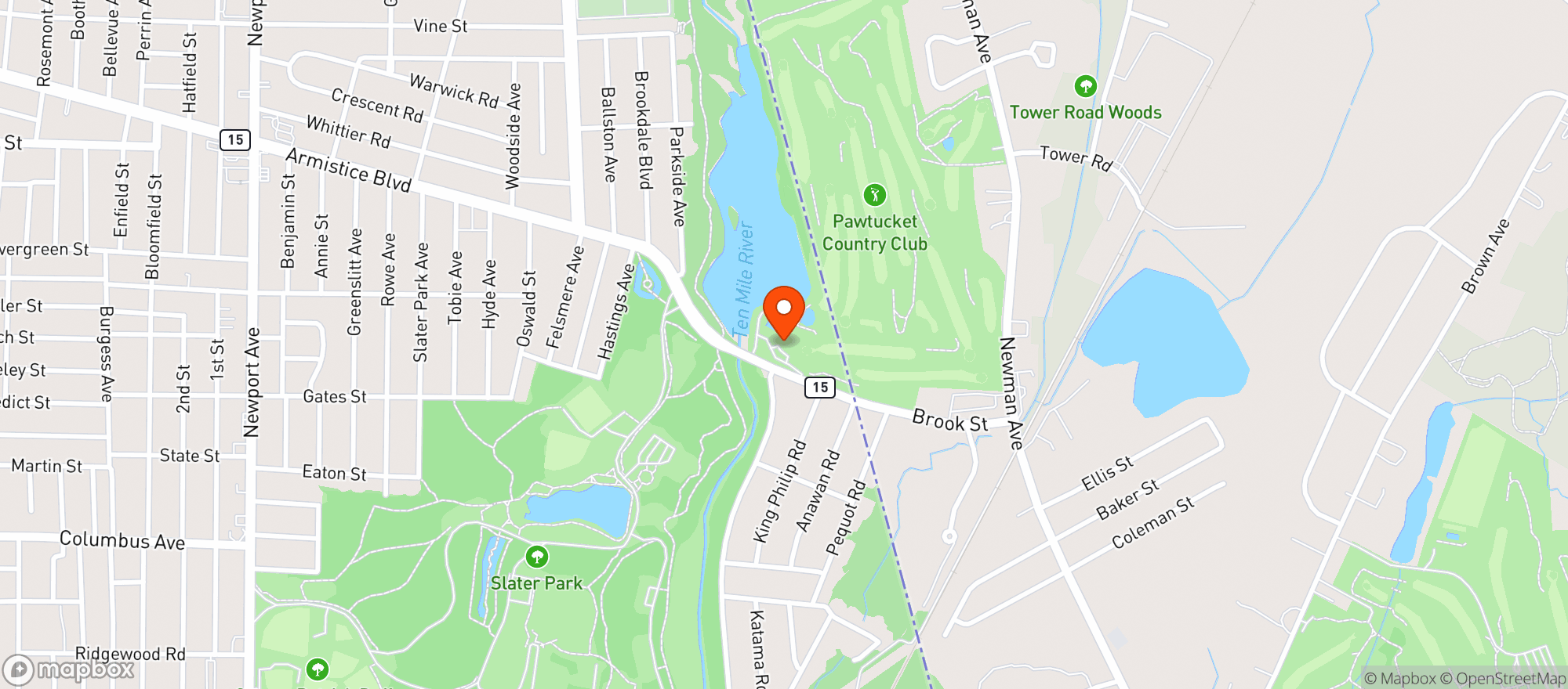 Map showing Pawtucket Country Club