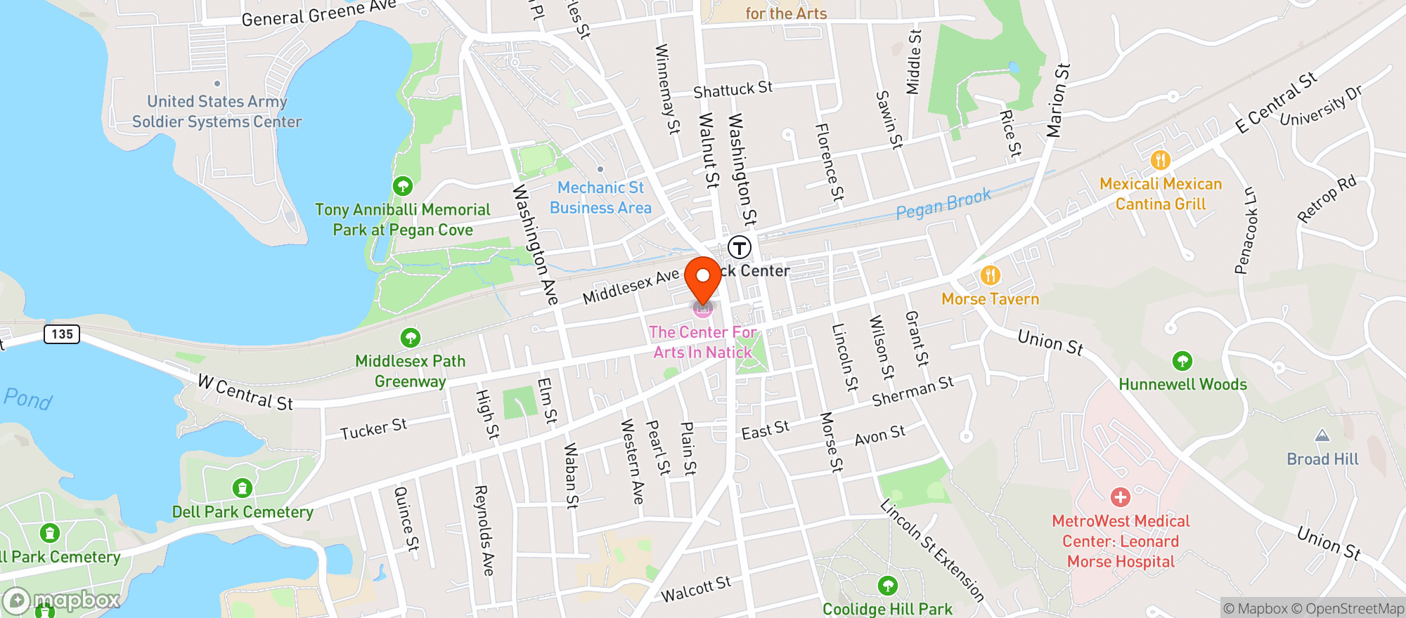 Map showing Center For Arts In Natick