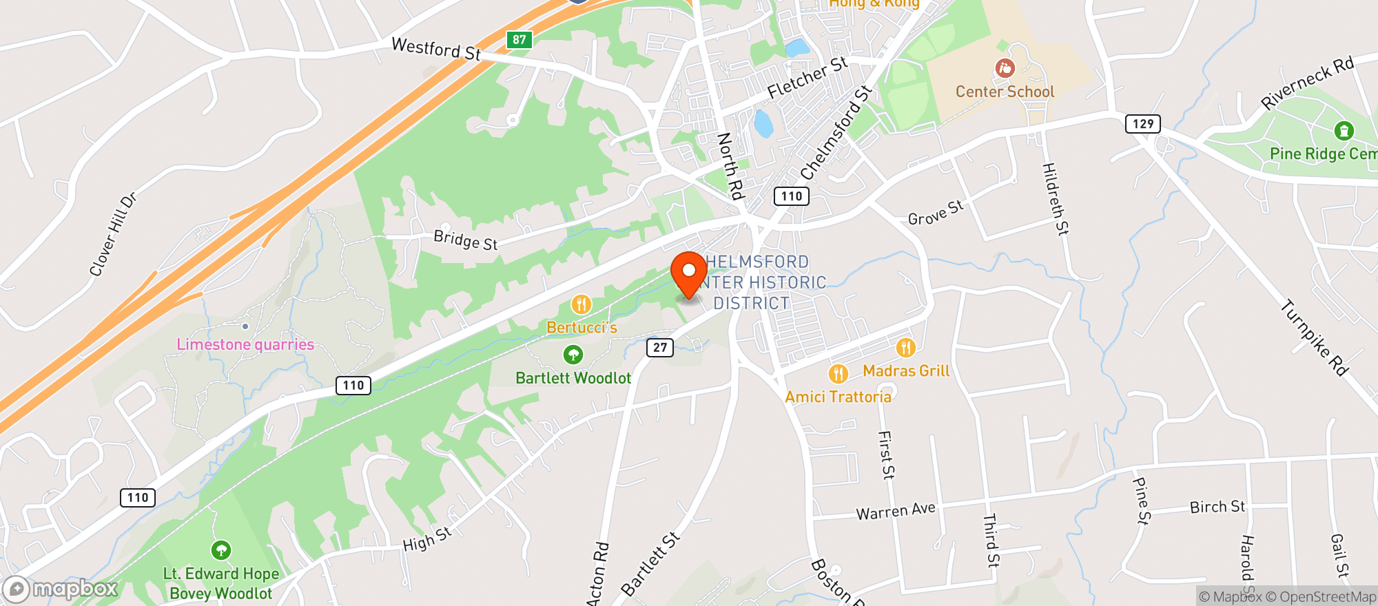 Map showing CHELMSFORD WINE & SPRTS