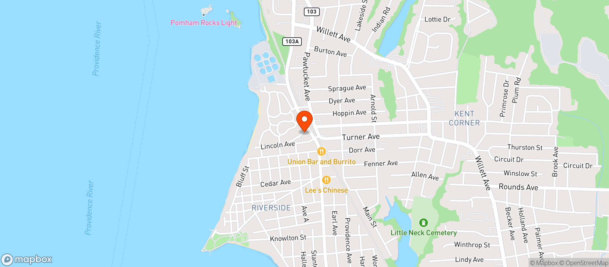 Map showing Stevie Ds Riverside Tavern
