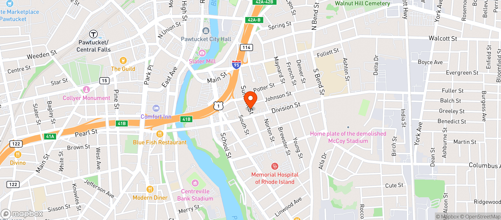 Map showing Colonial Liquors