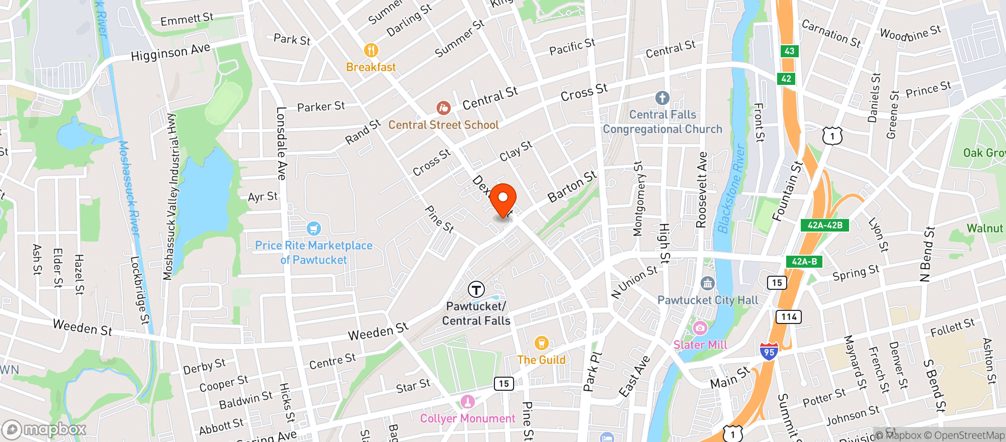 Map showing Dexter Warehouse Liquors