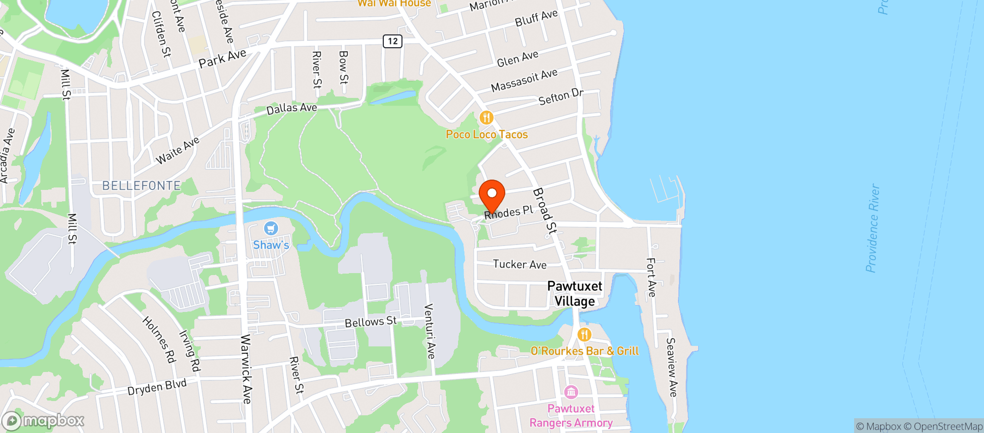 Map showing Rhodes On The Pawtuxet