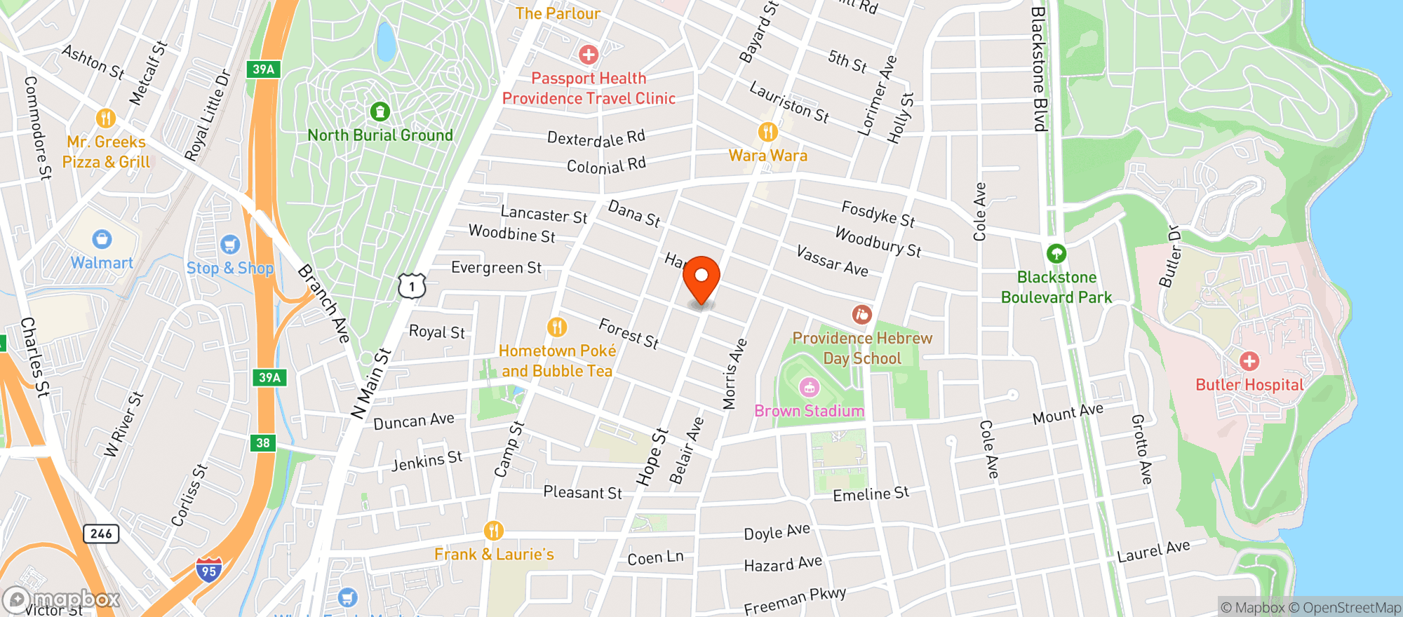 Map showing East Side Wine & Spirits