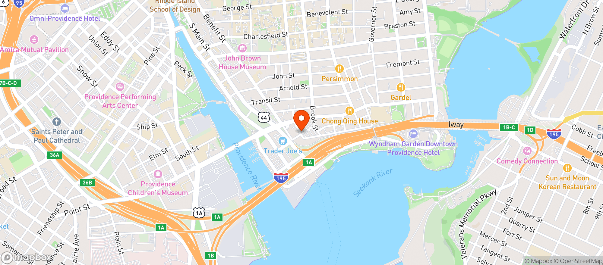 Map showing The Den Wine and Spirits - Providence