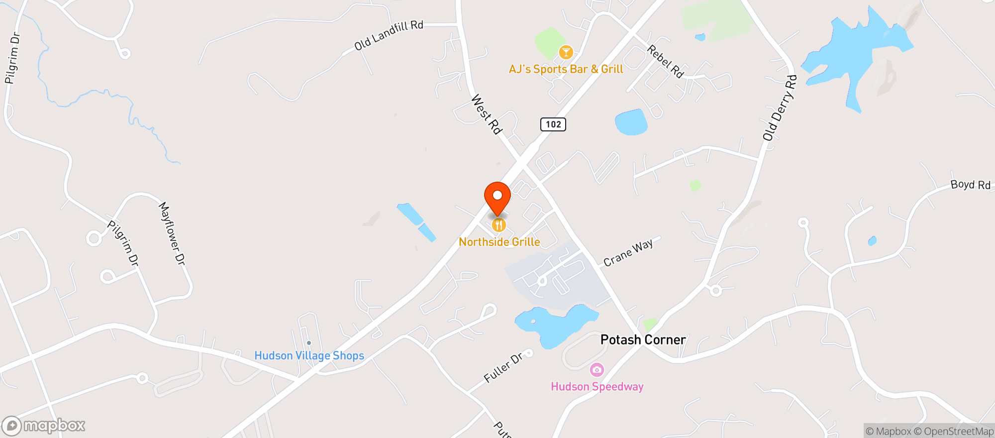 Map showing Hudsons Northside Grill