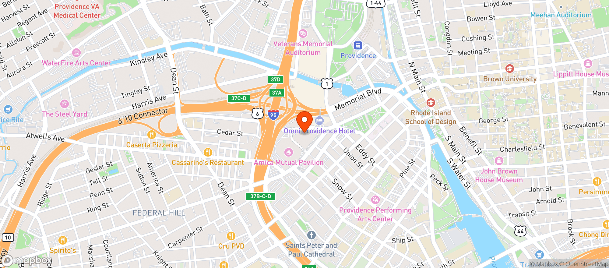 Map showing Rhode Island Convention Center