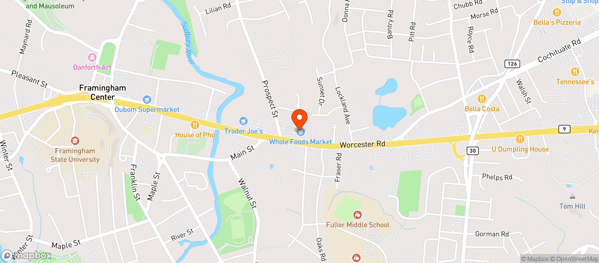 Map showing Whole Foods Market (Framingham)