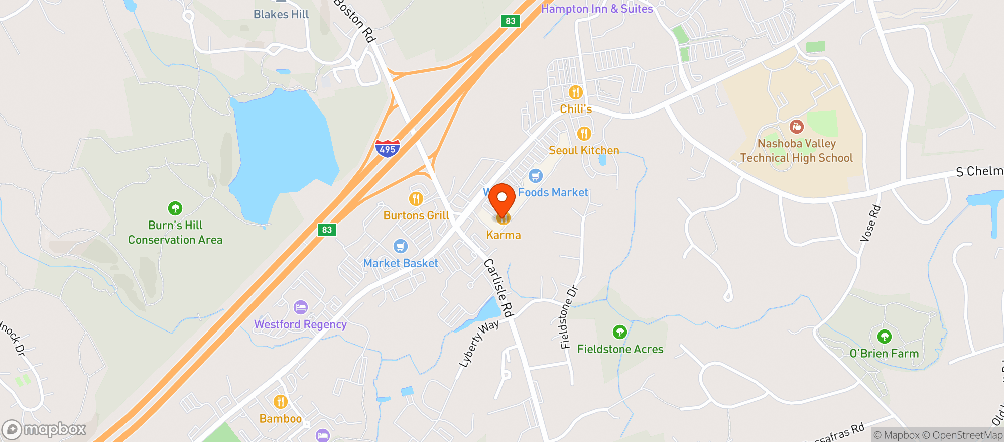Map showing Liquor Junction Westford
