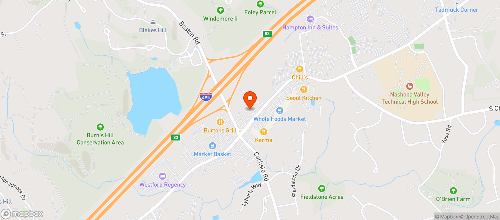 Map showing Westford Package Store