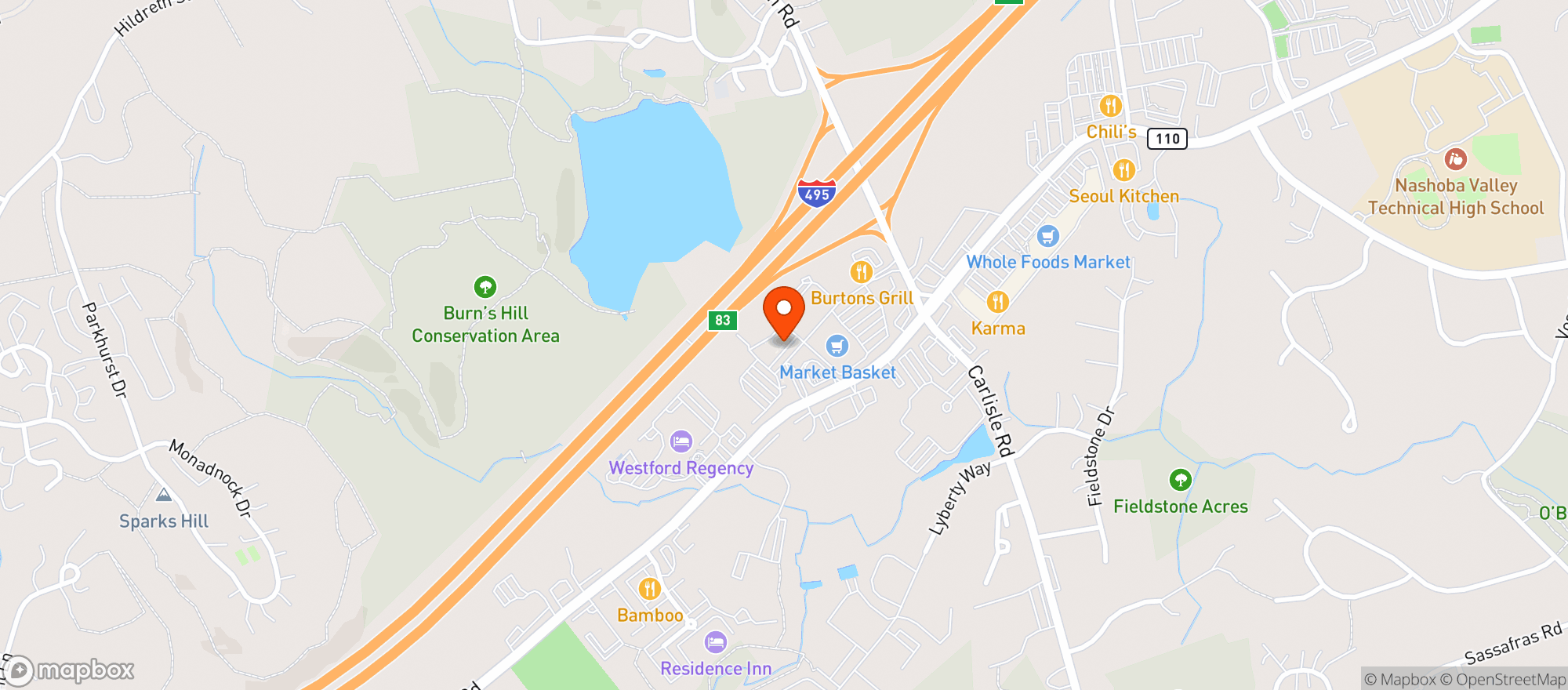 Map showing WESTFORD WINE & SPIRITS