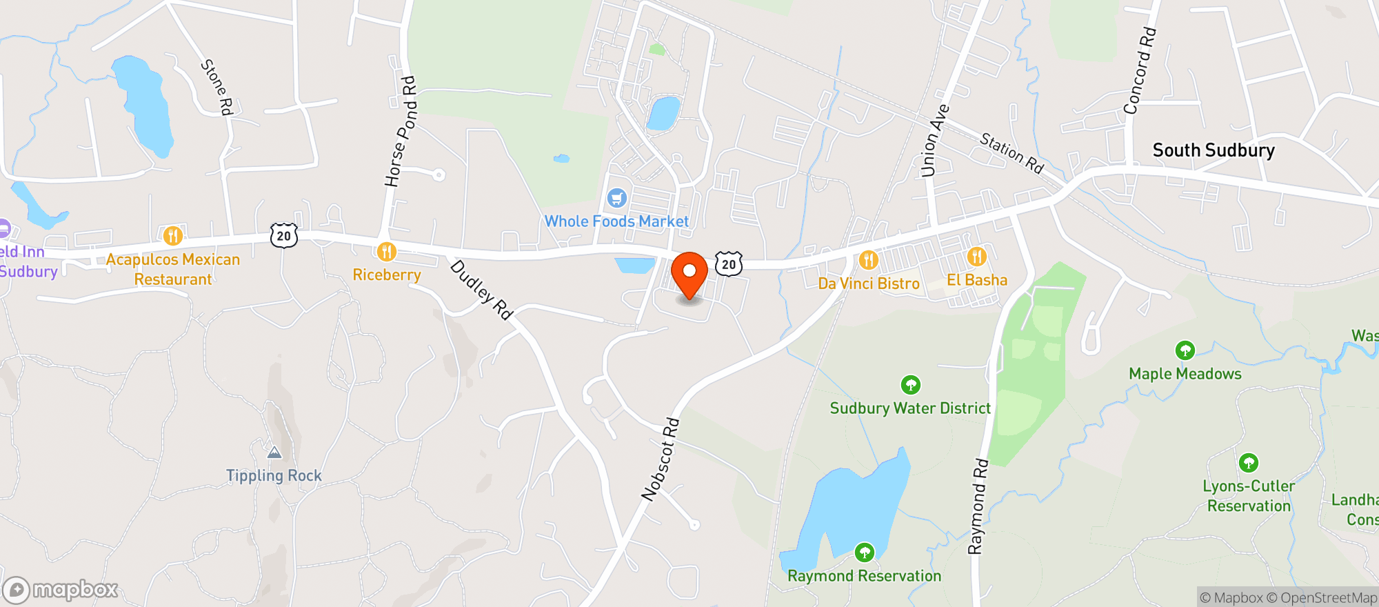 Map showing Shaw's Supermarkets Sudbury