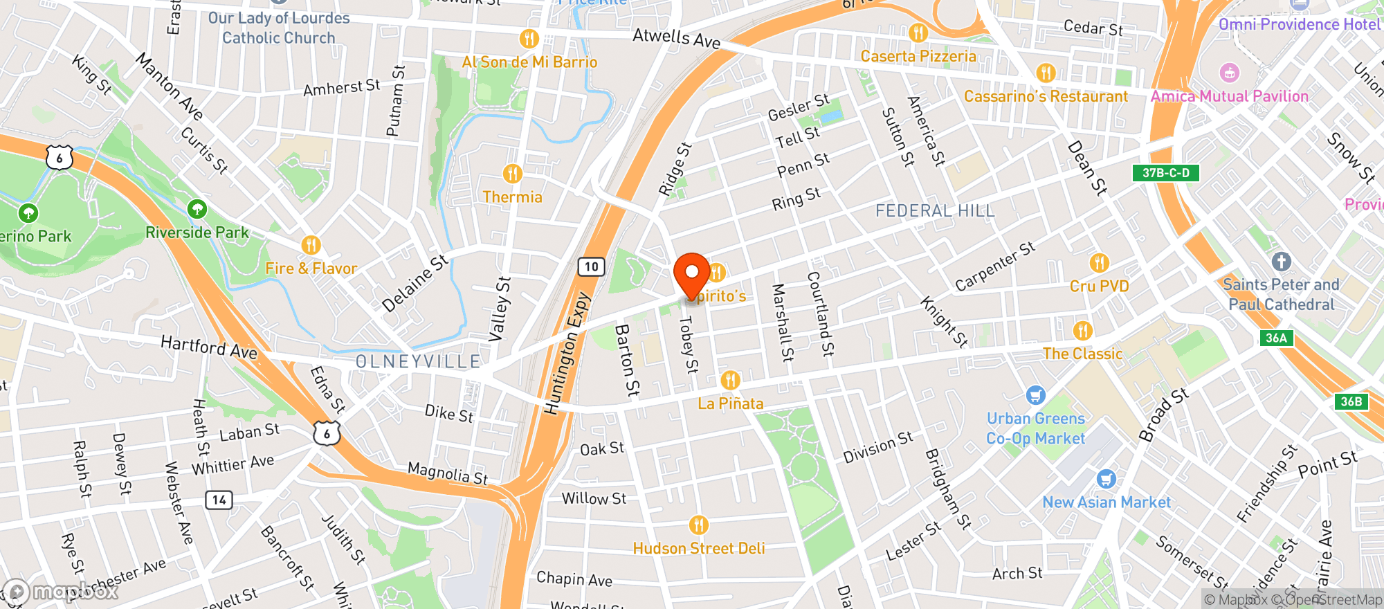 Map showing Nick's on Broadway
