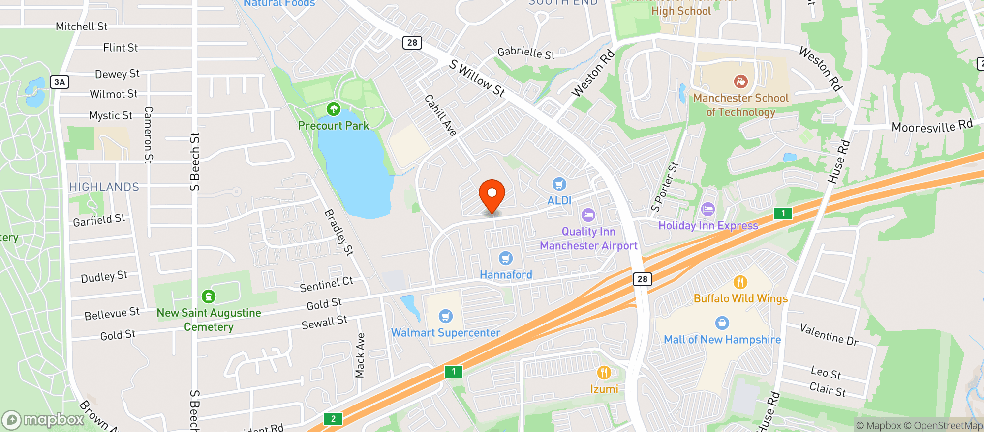 Map showing Hannaford - Manchester/j Devine