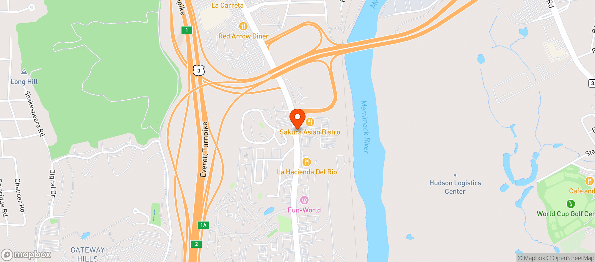 Map showing Sakura Asian Bistro