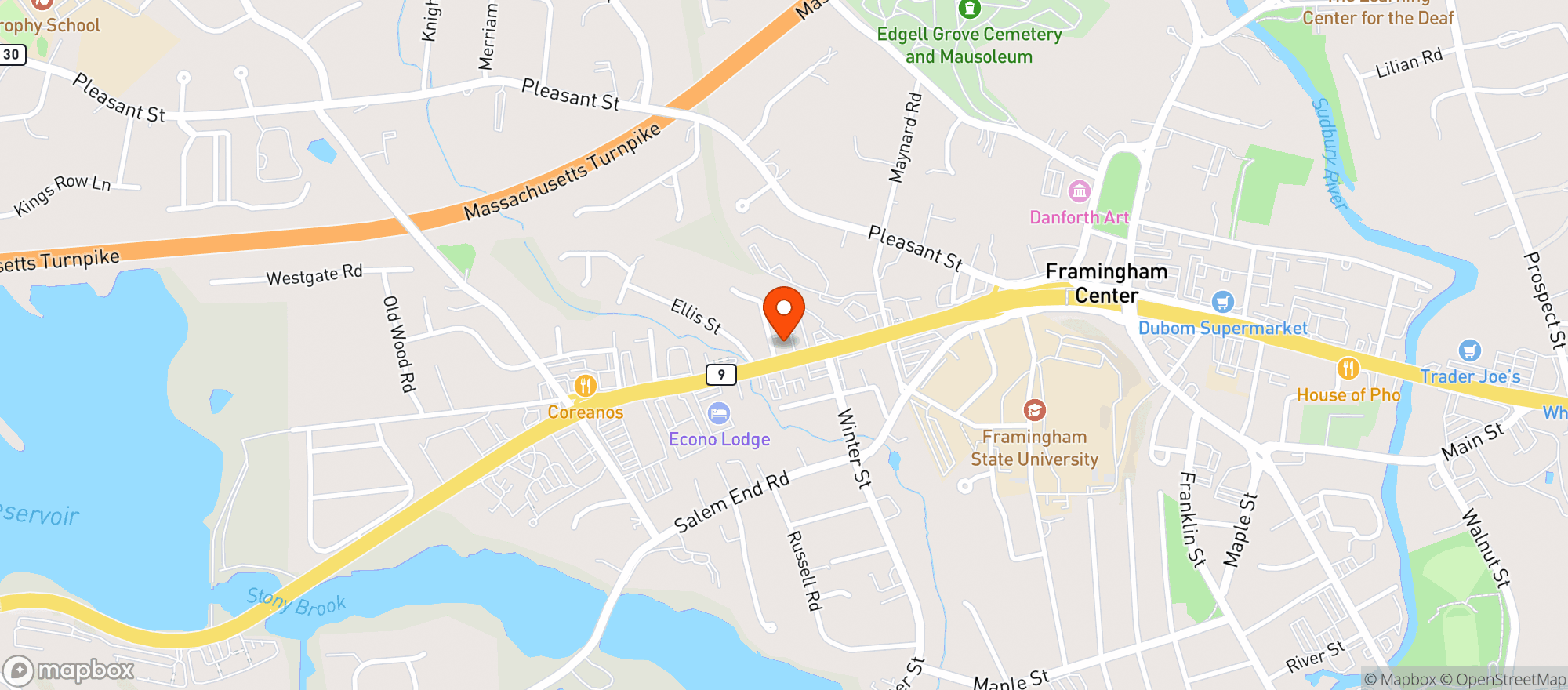 Map showing Nova Farms - Framingham
