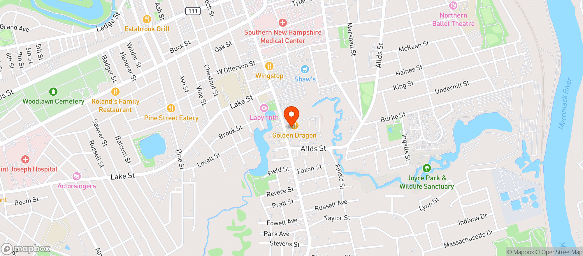 Map showing Shaws