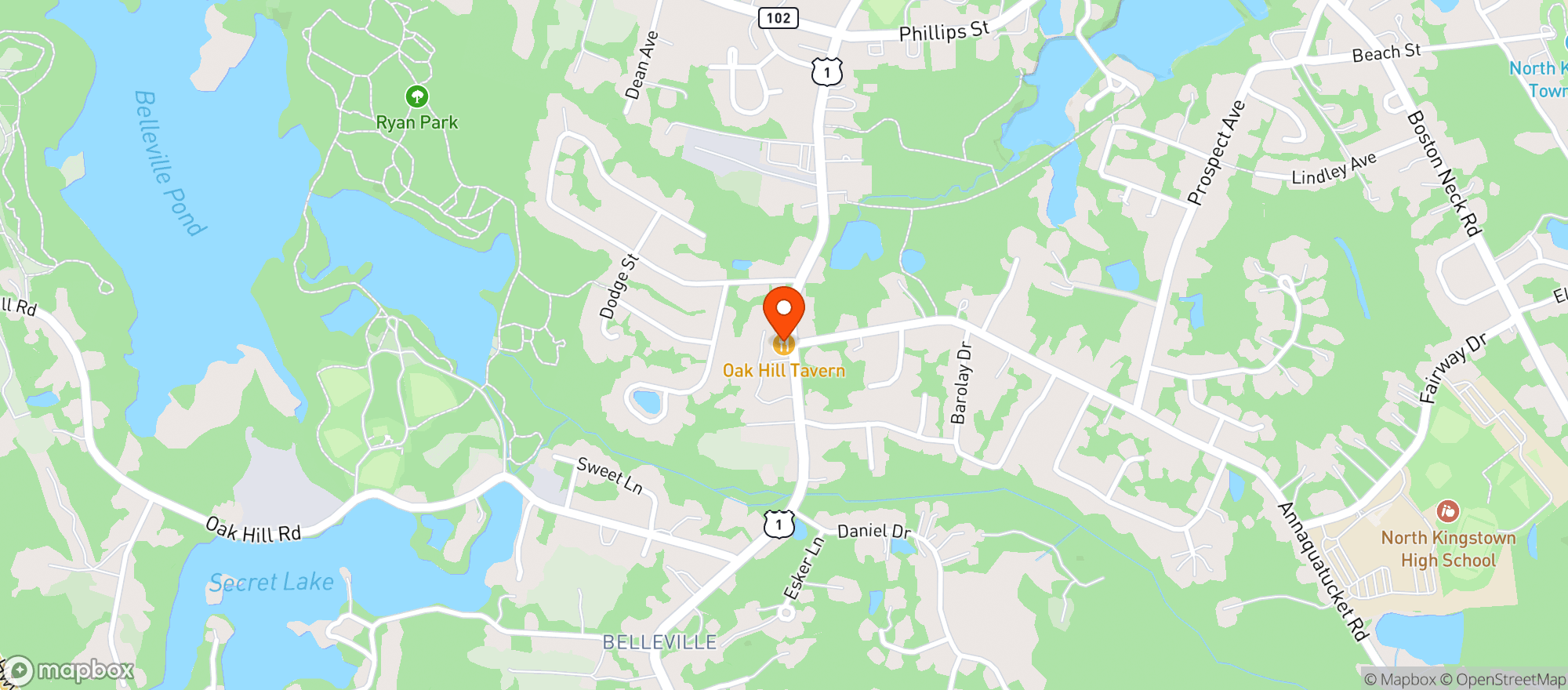 Map showing Oak Hill Tavern