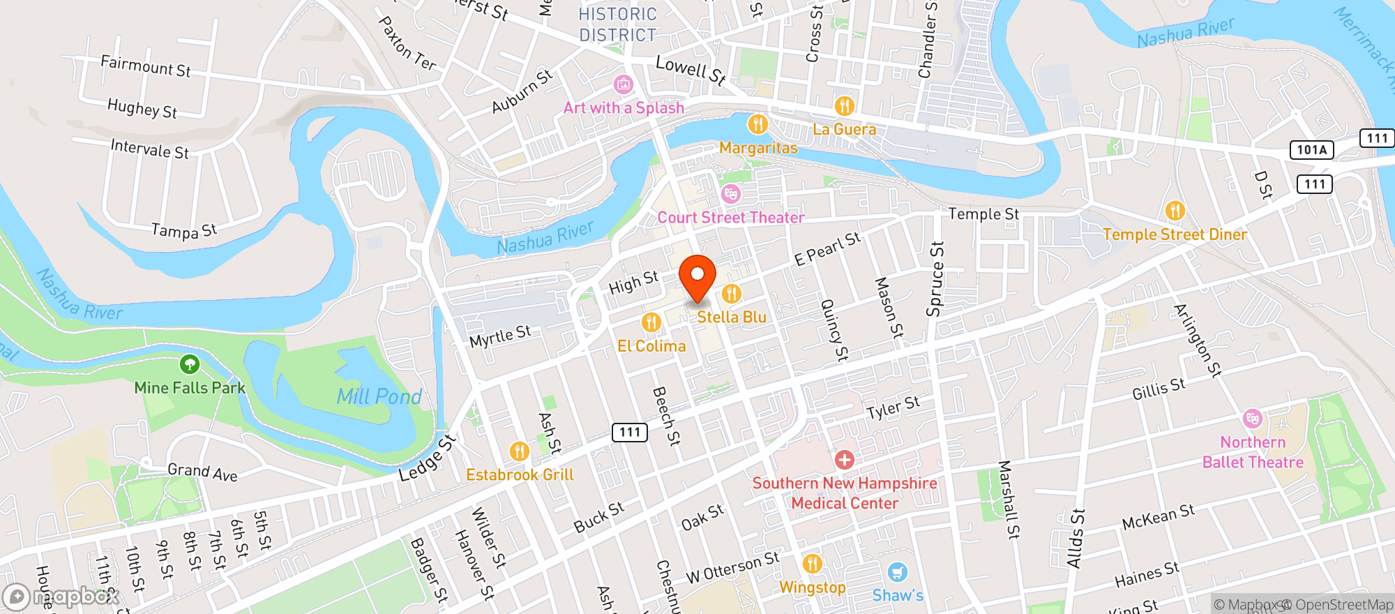 Map showing Nashua Center For The Arts