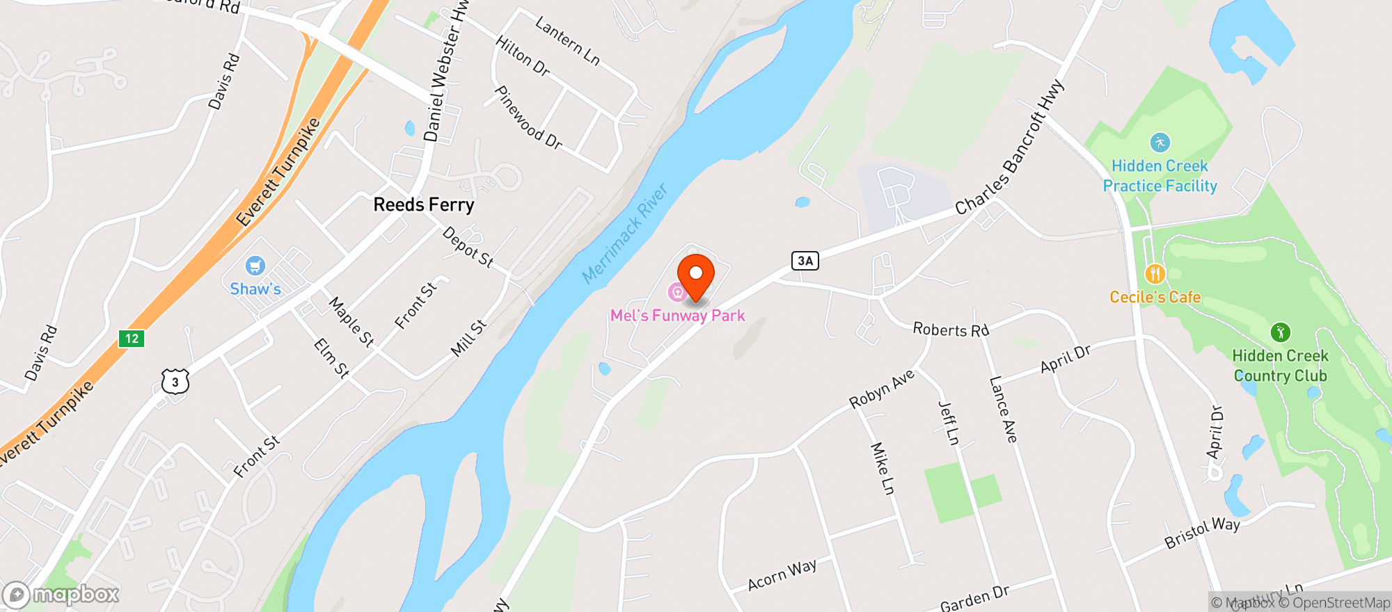 Map showing Mel's Funway Park