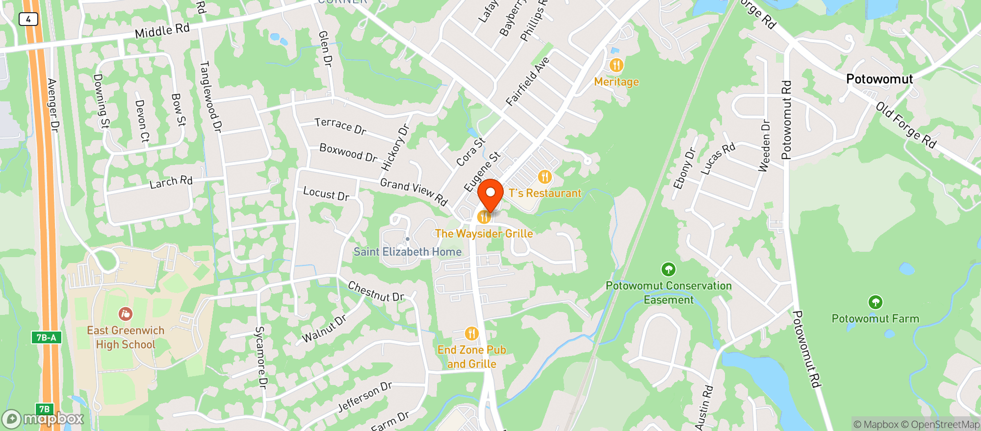 Map showing The Waysider Grill