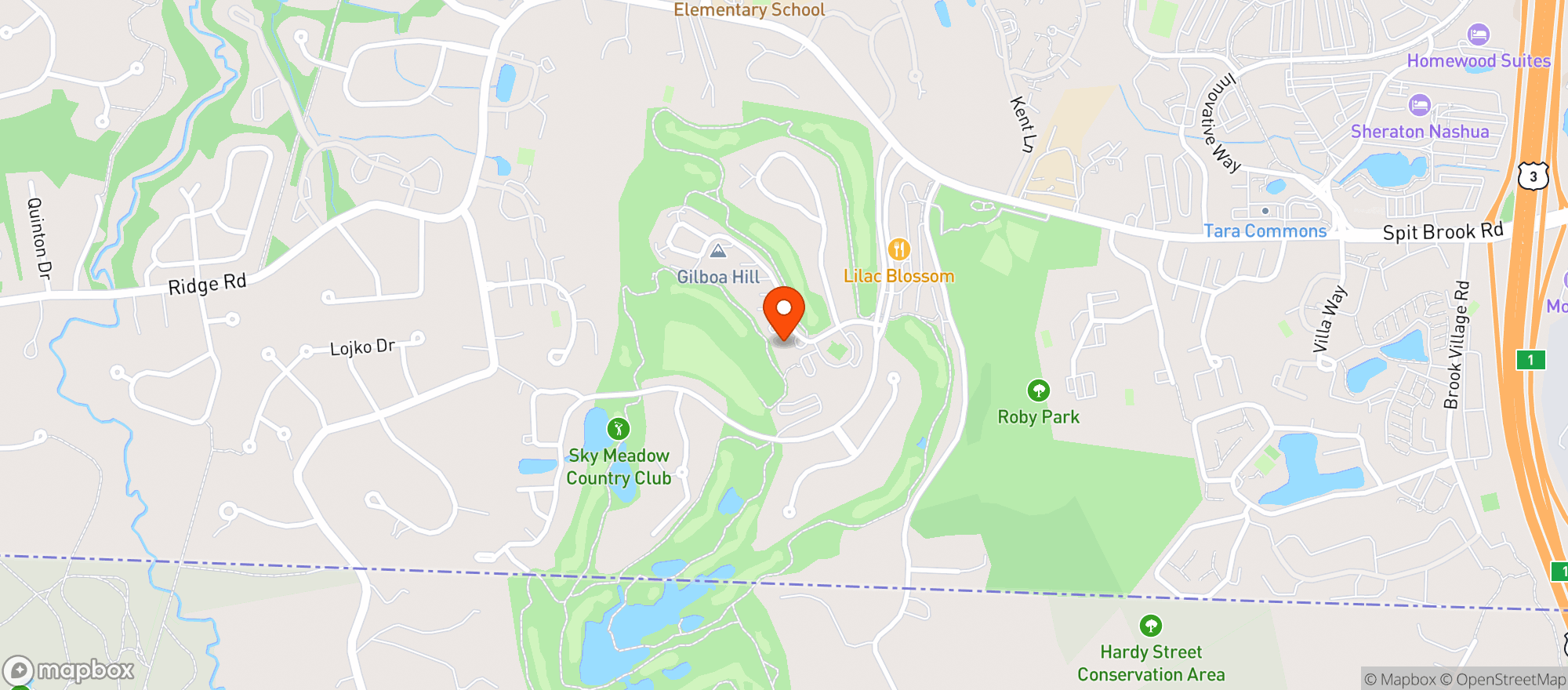 Map showing Sky Meadow Country Club