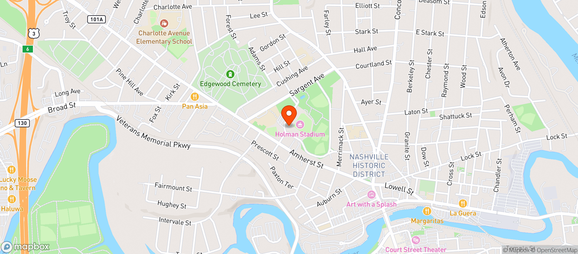Map showing Nashua Silver Knights Baseball