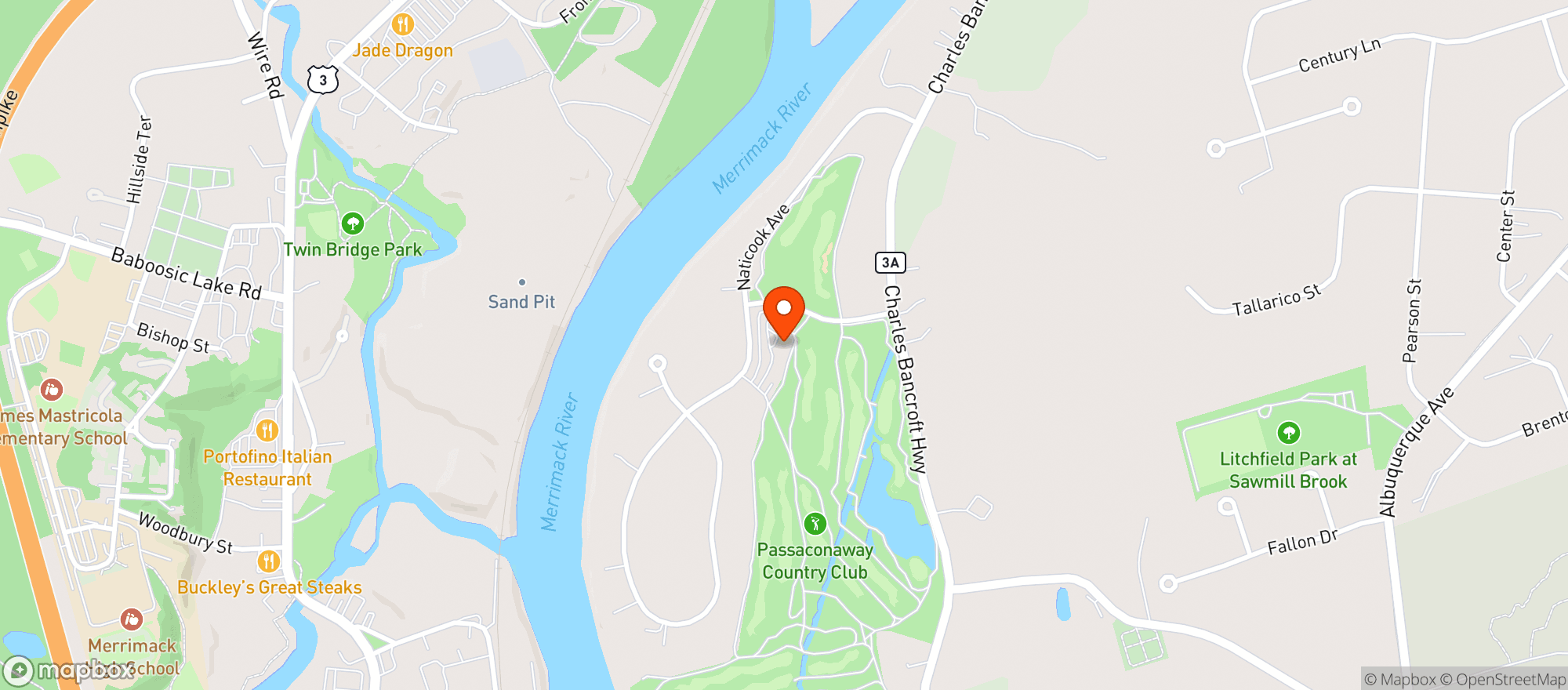 Map showing Passaconaway Country Club