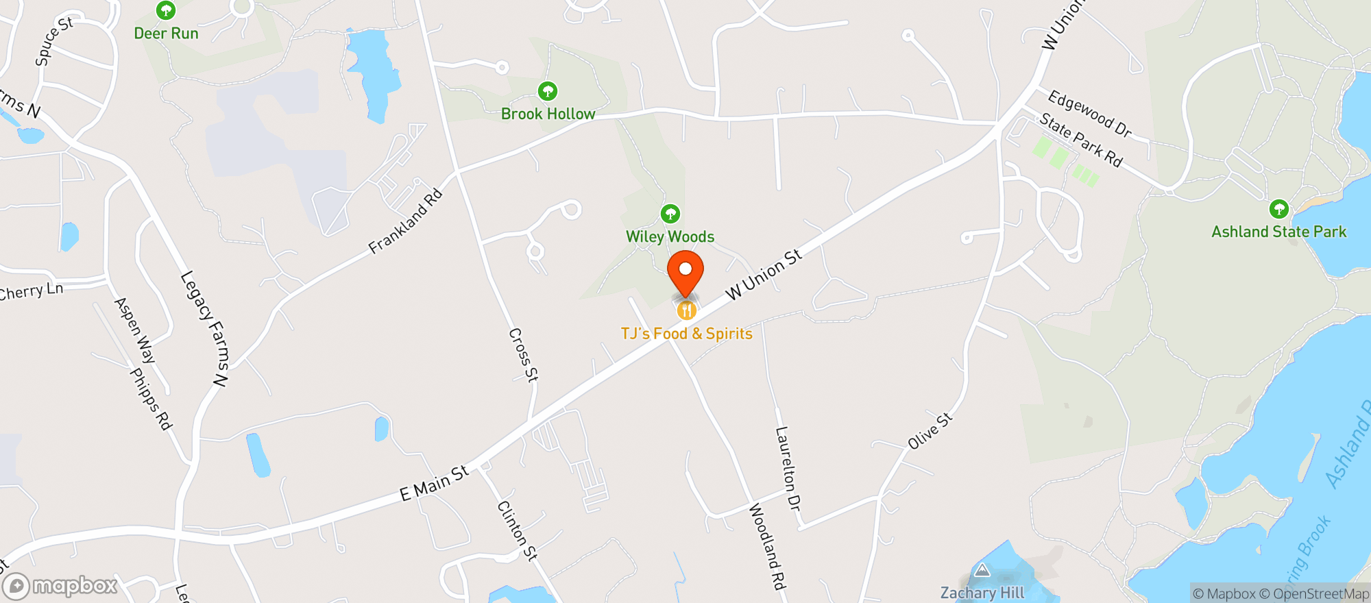Map showing Tjs Food & Spirits
