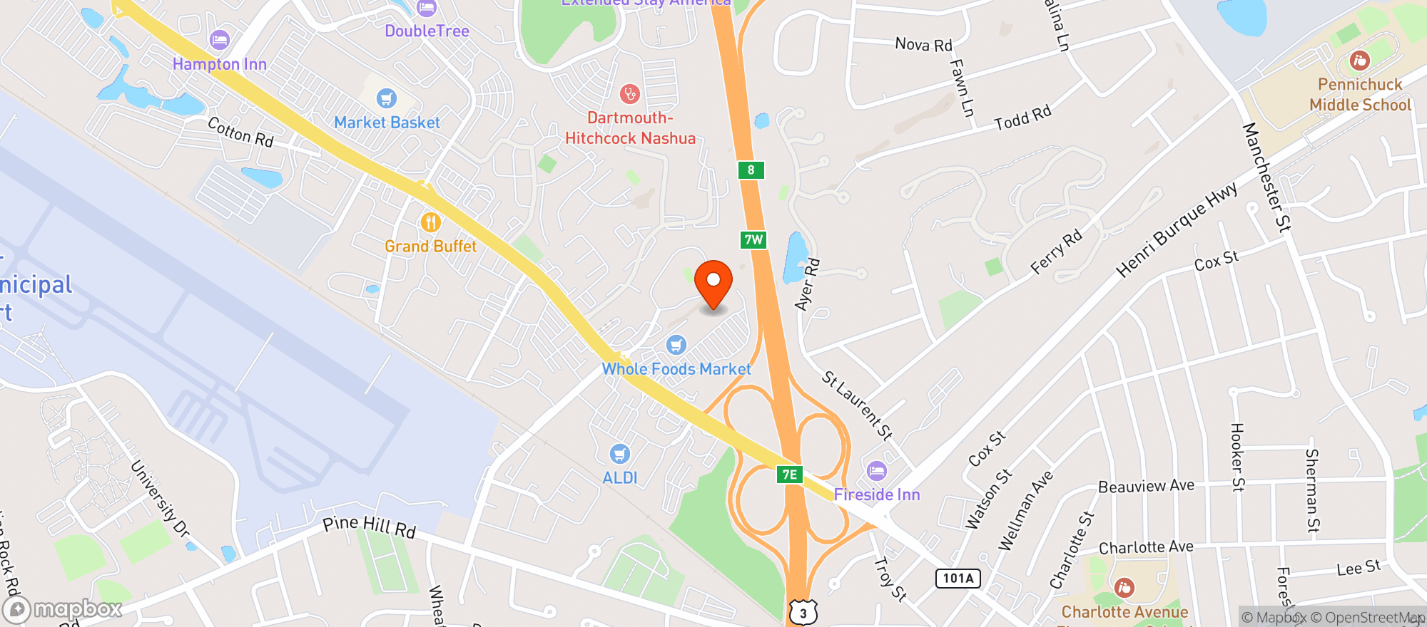 Map showing Whole Foods Market - North Nashua