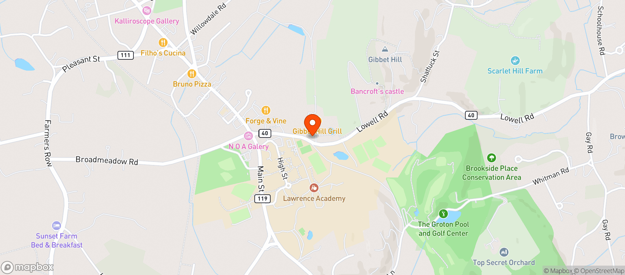 Map showing Gibbet Hill Grille Restaurant