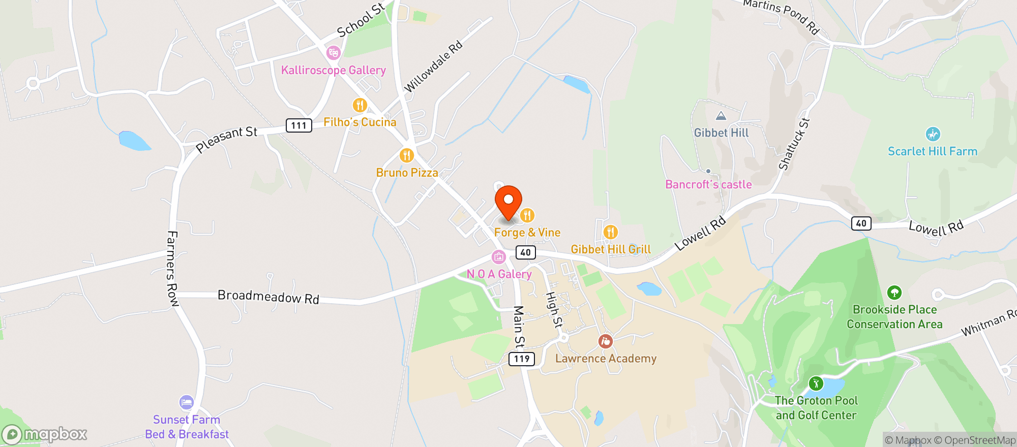 Map showing The Groton Inn