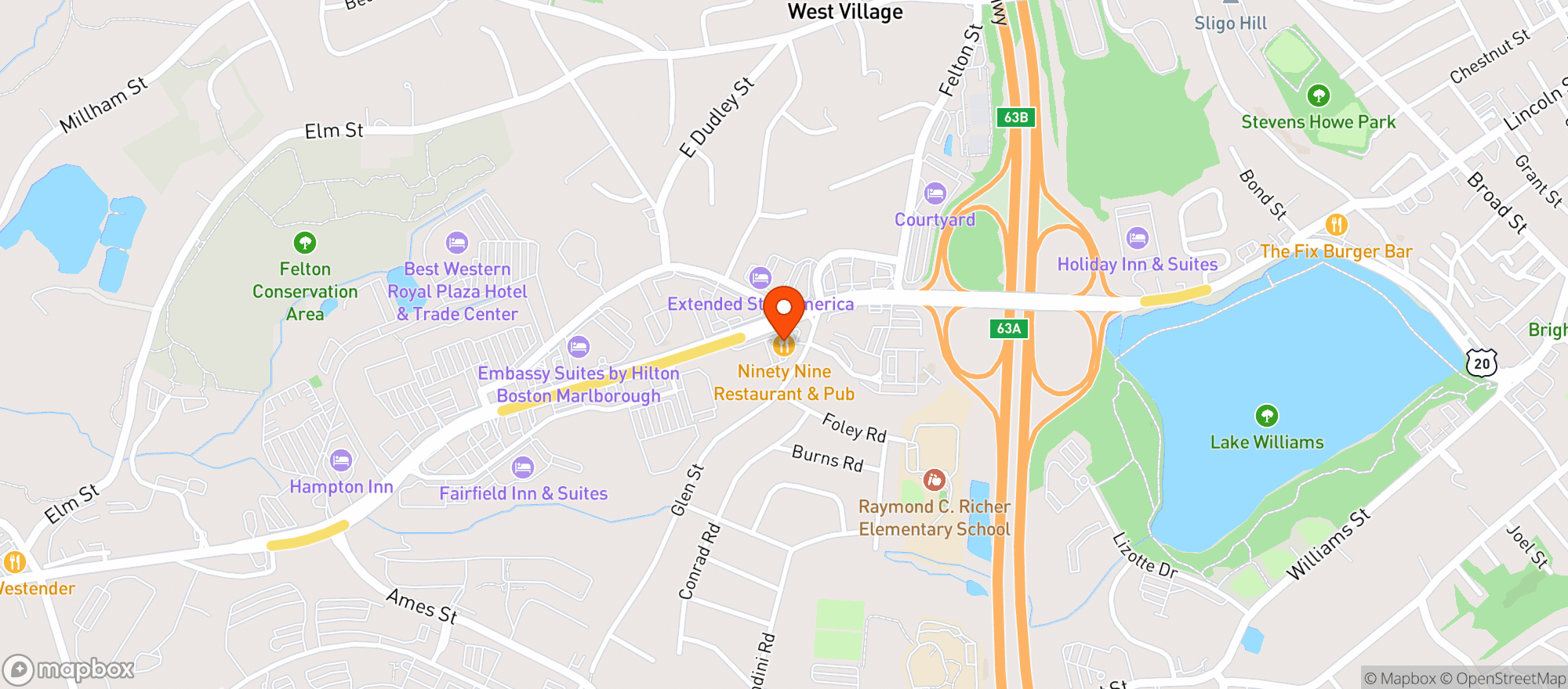 Map showing 99 Restaurant & Pub #129