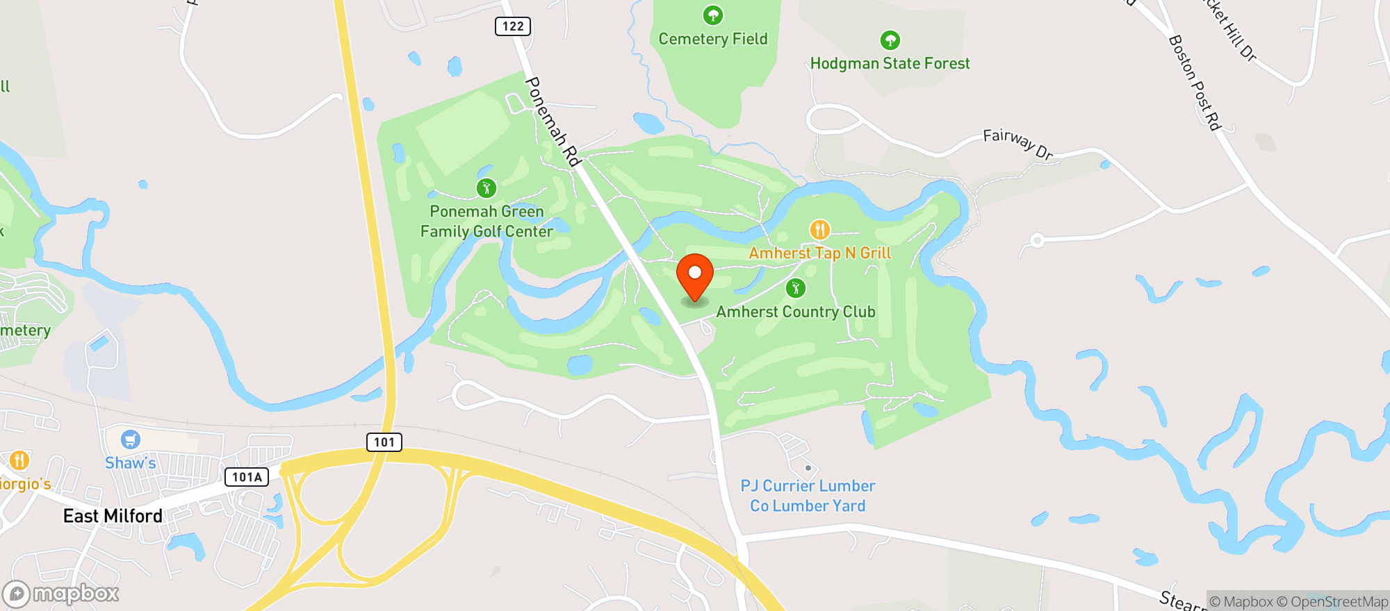 Map showing Amherst Country Club