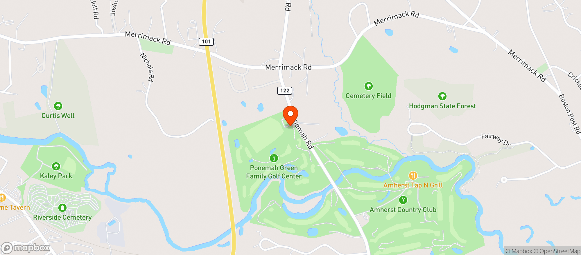 Map showing Amherst Clam Shack