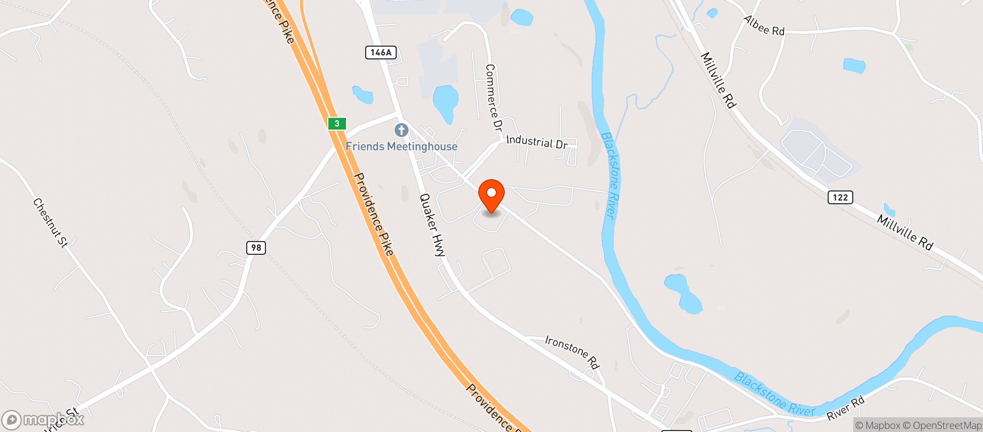 Map showing Blackstone Valley Cannabis - Uxbridge