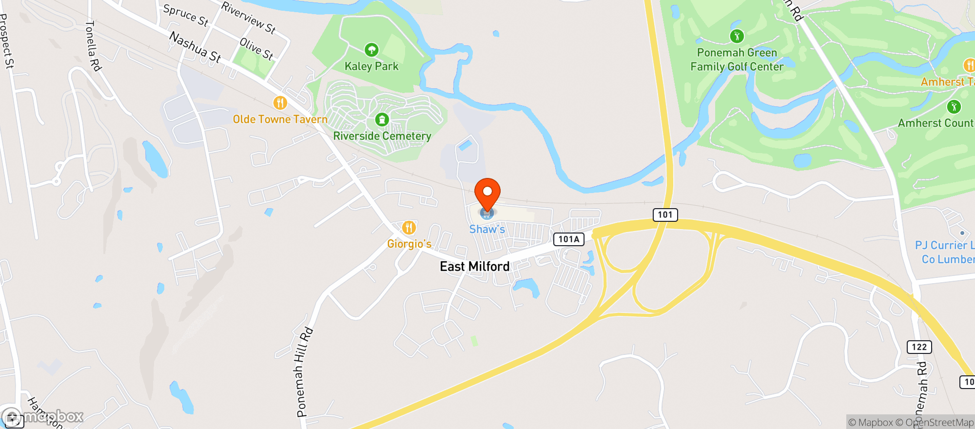 Map showing Shaws - 02492 - Milford