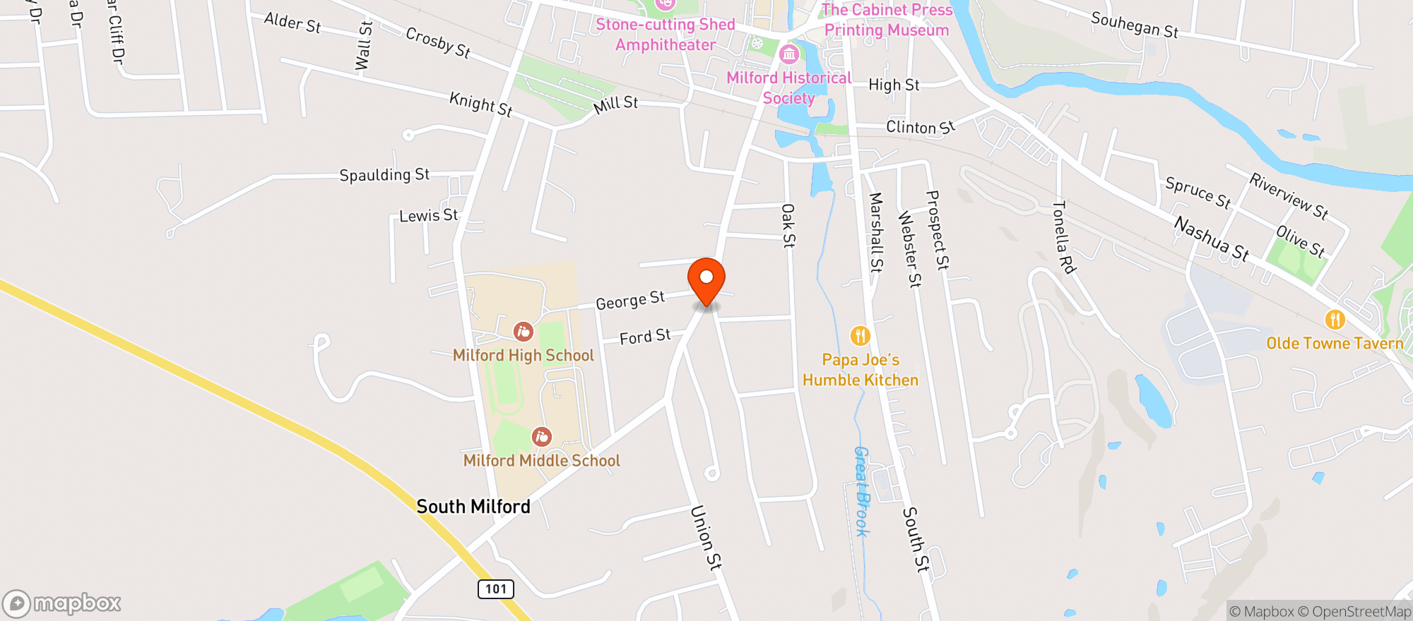 Map showing Milford Variety Store