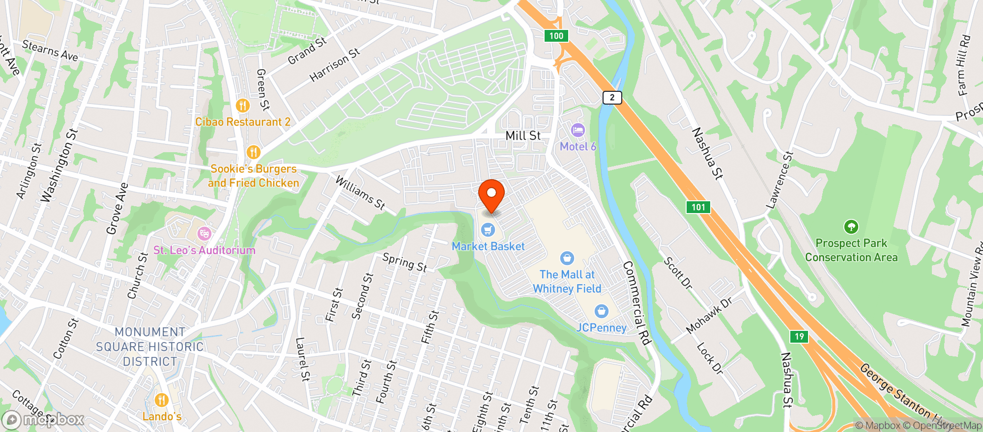 Map showing One Stop Liquors Leominster