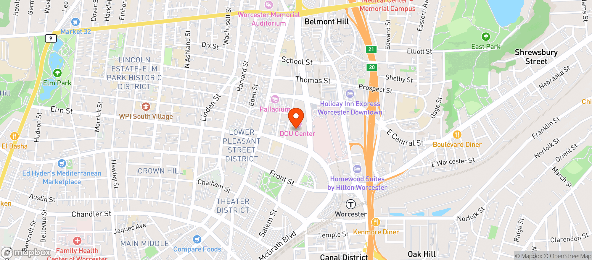 Map showing Savor Food & Beverage Dcu Center