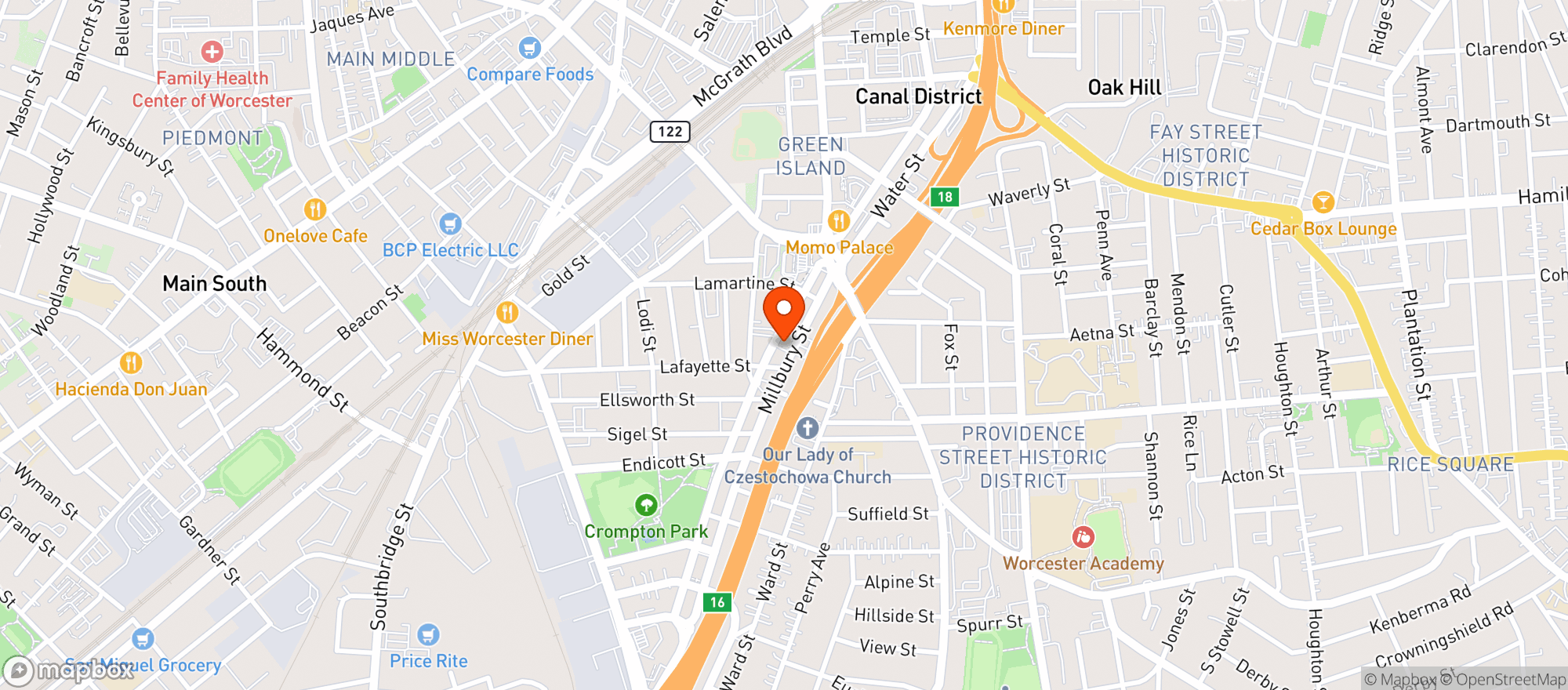 Map showing McGovern's Package Store