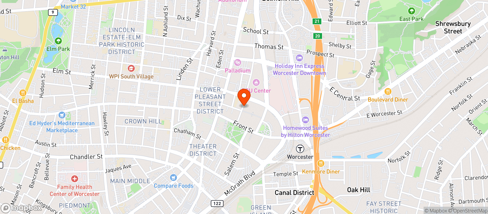 Map showing Notch Biergarten - Worcester
