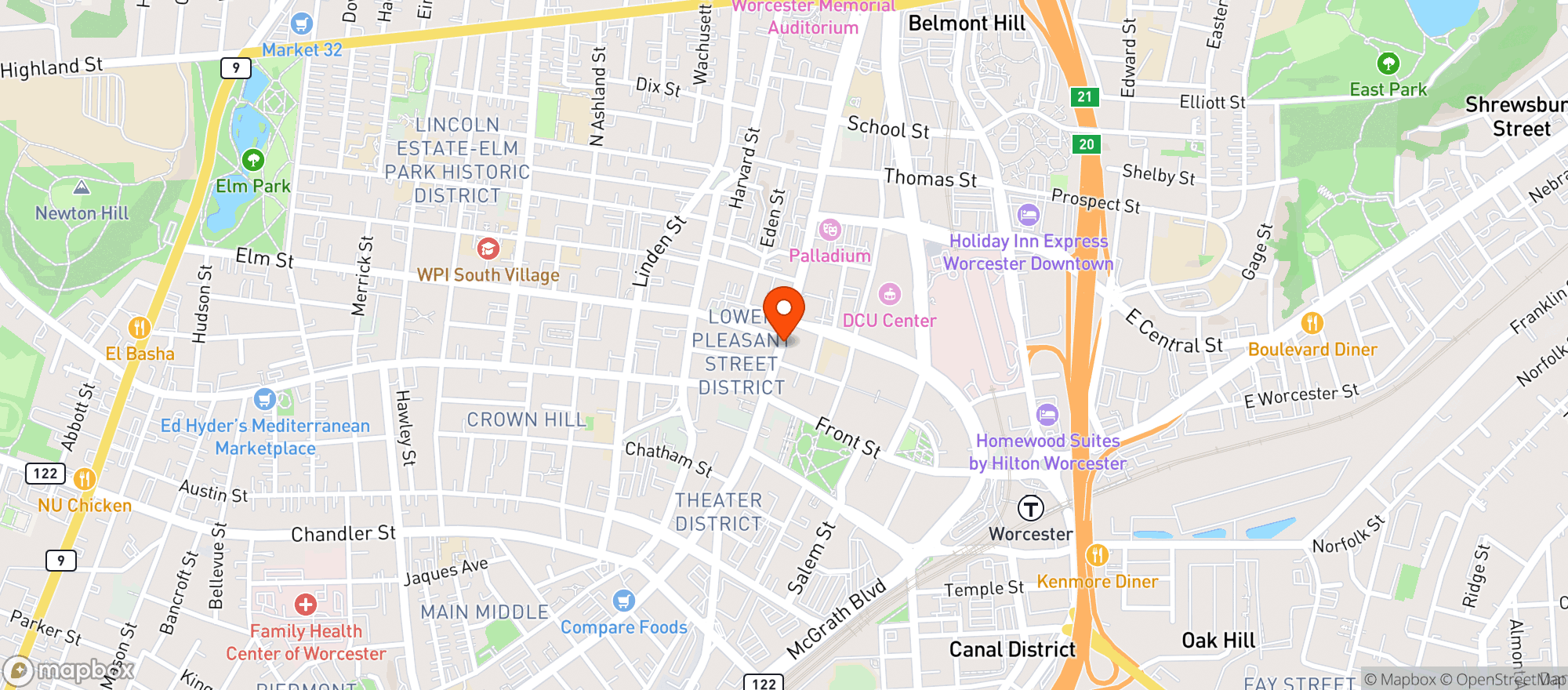Map showing Oishi Japanese Restaurant