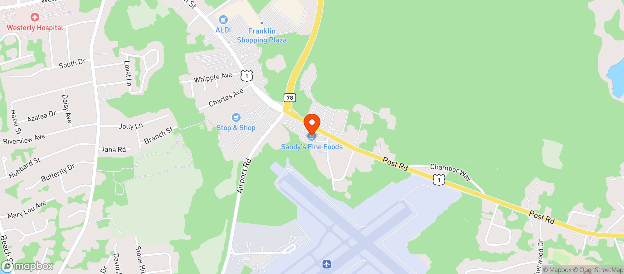 Map showing Sandy's Fine Food Emporium