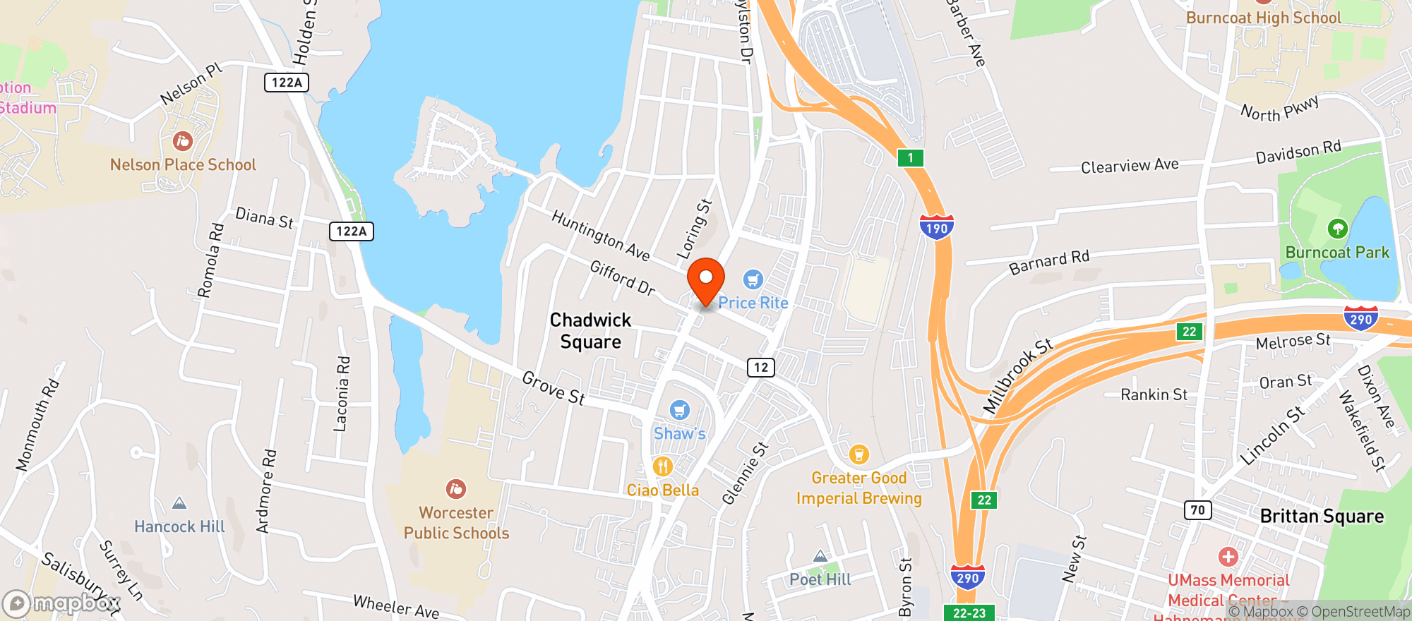 Map showing Buds Goods And Provisions (worcester)