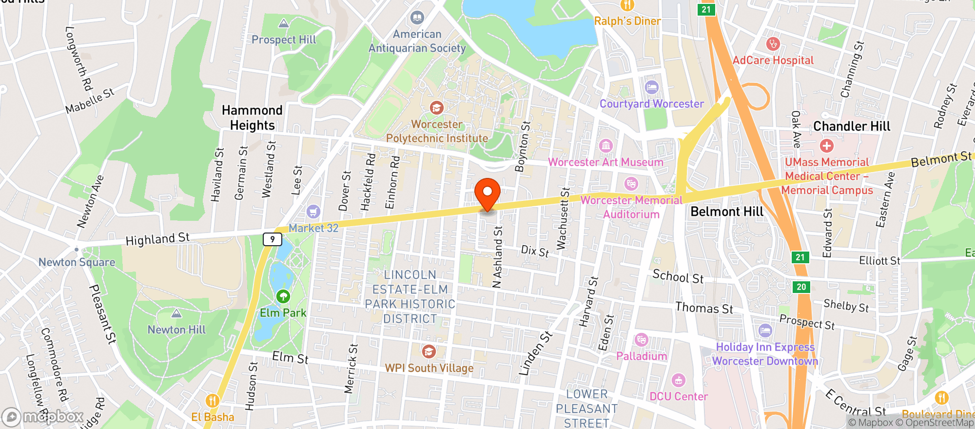 Map showing The Boynton Restaurant & Spirits